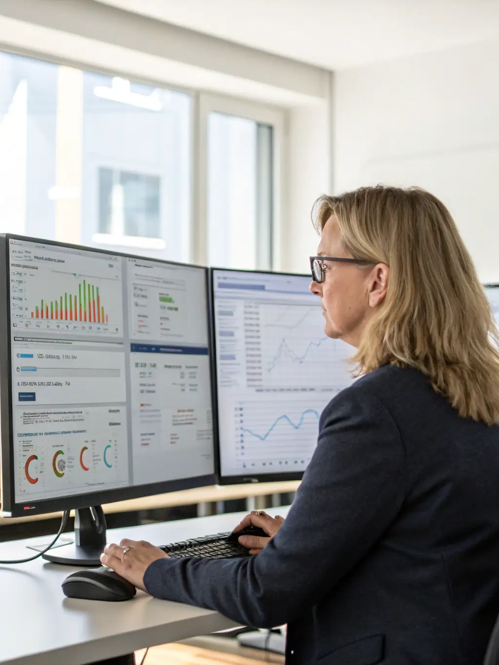 A remote receptionist managing customer inquiries via email and chat, showcasing VoiceConnect's comprehensive customer support.